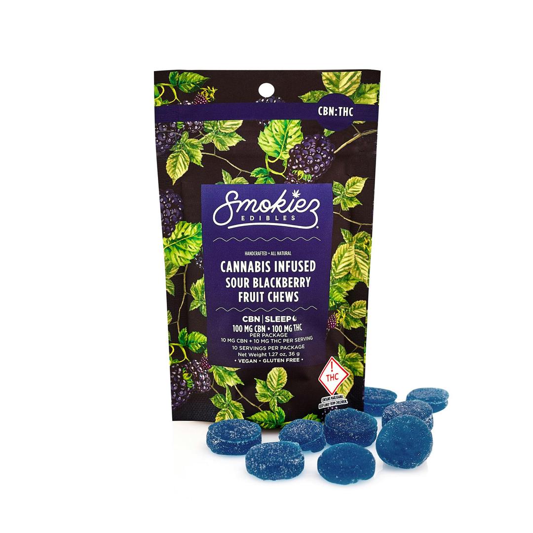 Sour Blackberry 100mg CBN : 100mg THC Fruit Chews - CO