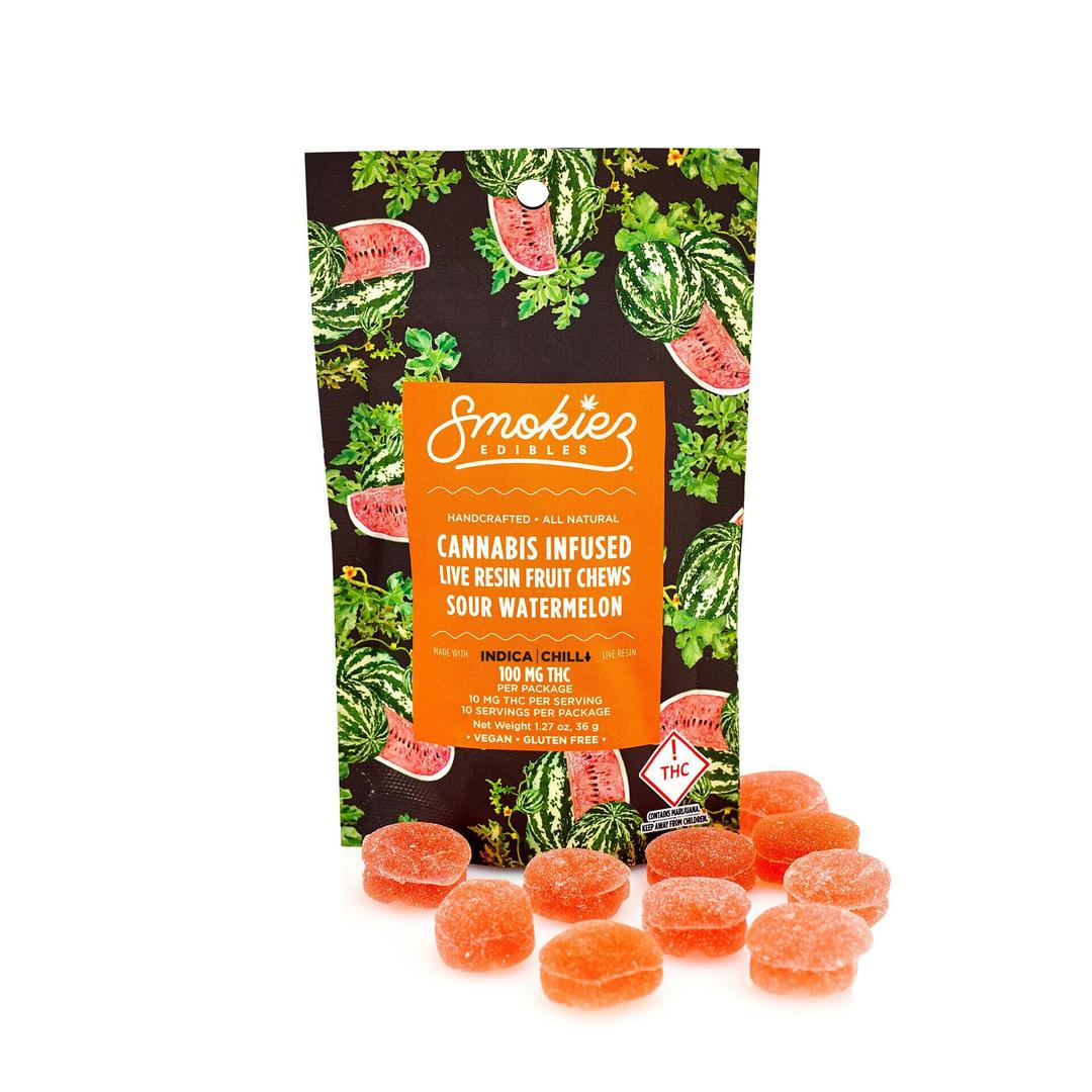 Sour Watermelon Indica 100mg Live Resin Fruit Chews - CO