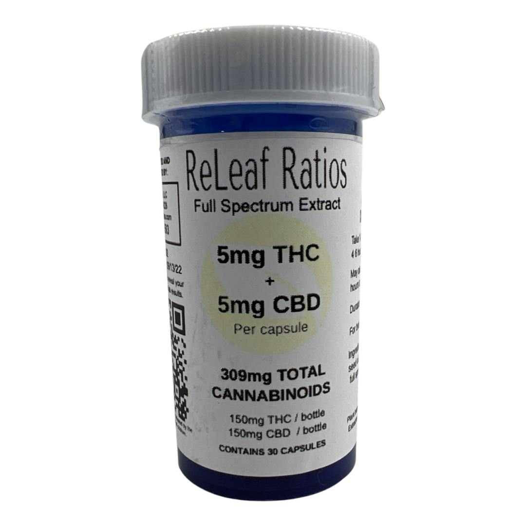 5mg THC : 5mg CBD Capsules (30 Per Bottle)