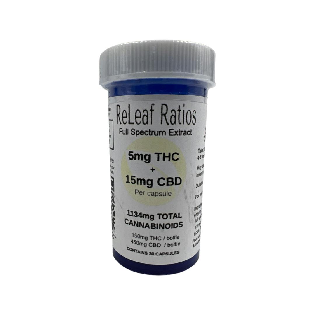 5mg THC : 15mg CBD Capsules (30 Per Bottle)