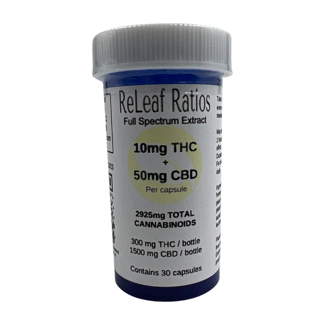 10mg THC : 50mg CBD Capsules (30 Per Bottle)