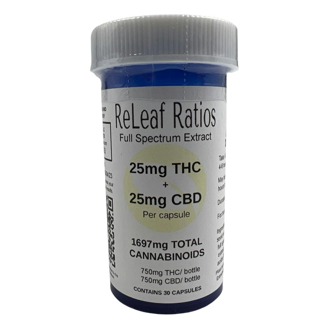 25mg THC : 25mg CBD Capsules (30 Per Bottle )