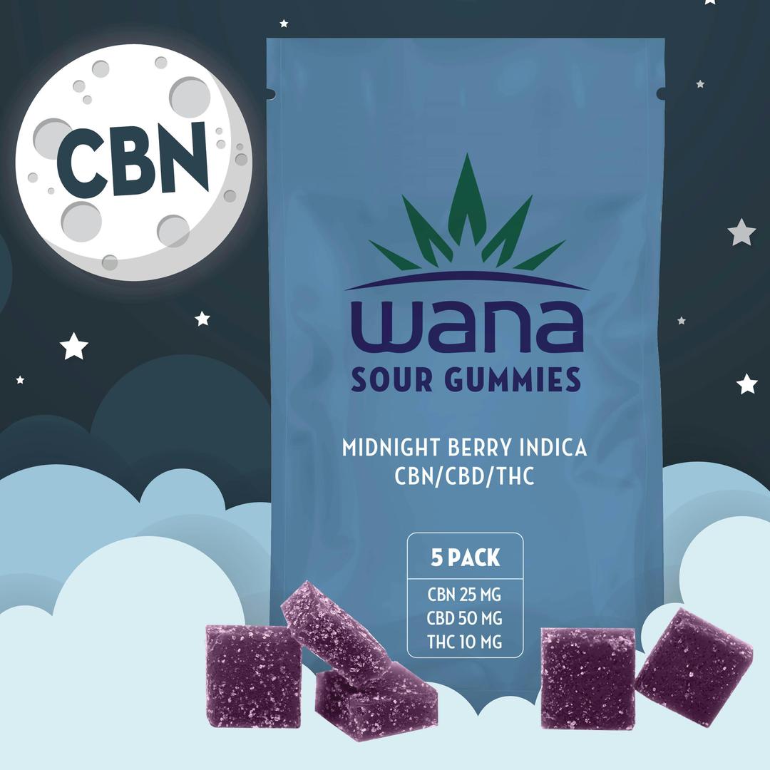 Wana Sour CBN Midnight Berry Indica - 5 pack