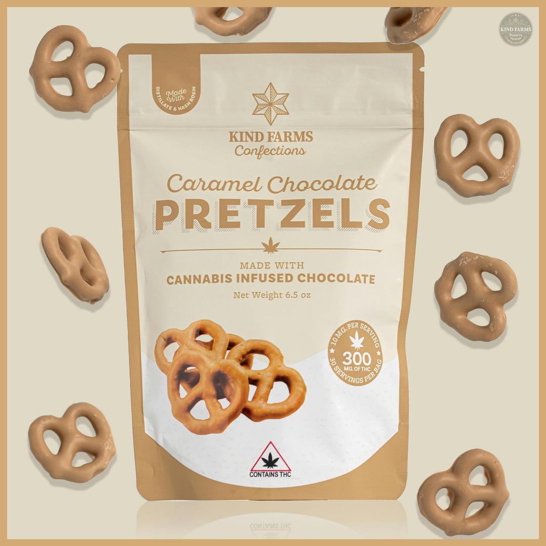 Caramel Covered Pretzels 300mg THC - Kind Farms Confections
