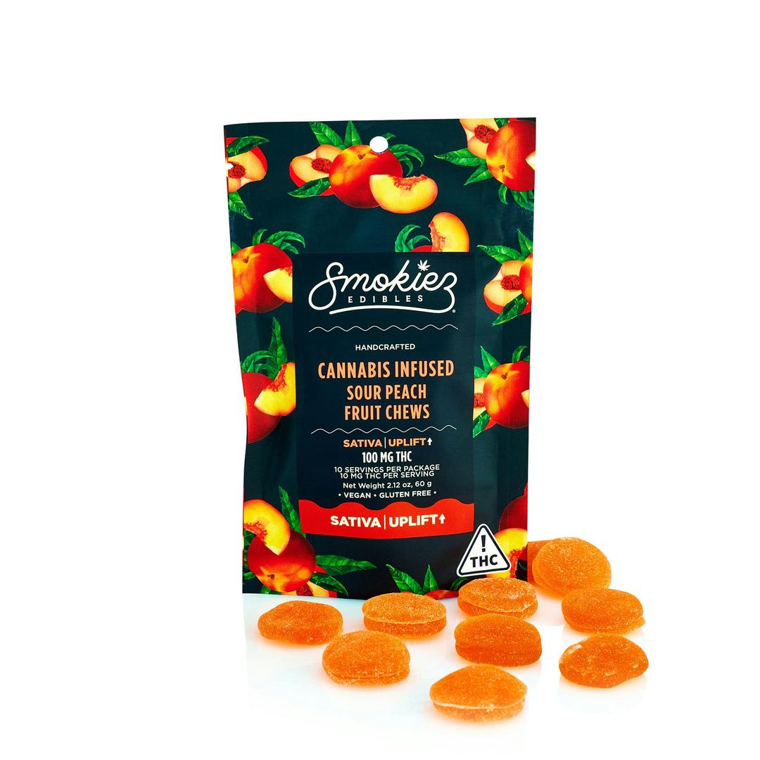 Sour Peach SATIVA Fruit Chews, 100 mg THC - NV