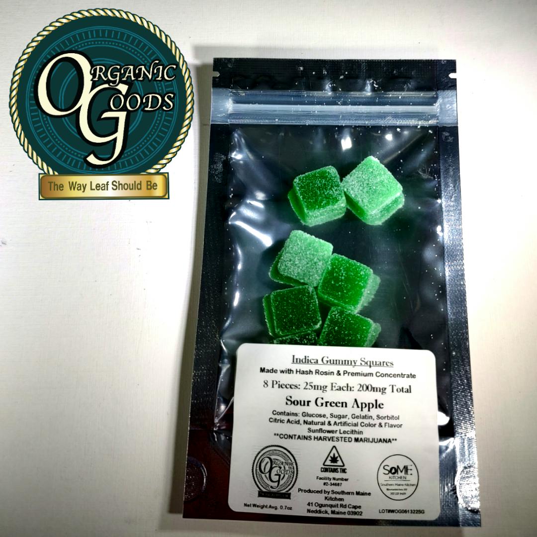 200mg Indica Sour Green Apple Gummies w/ Hash Rosin & Premium Concentrates