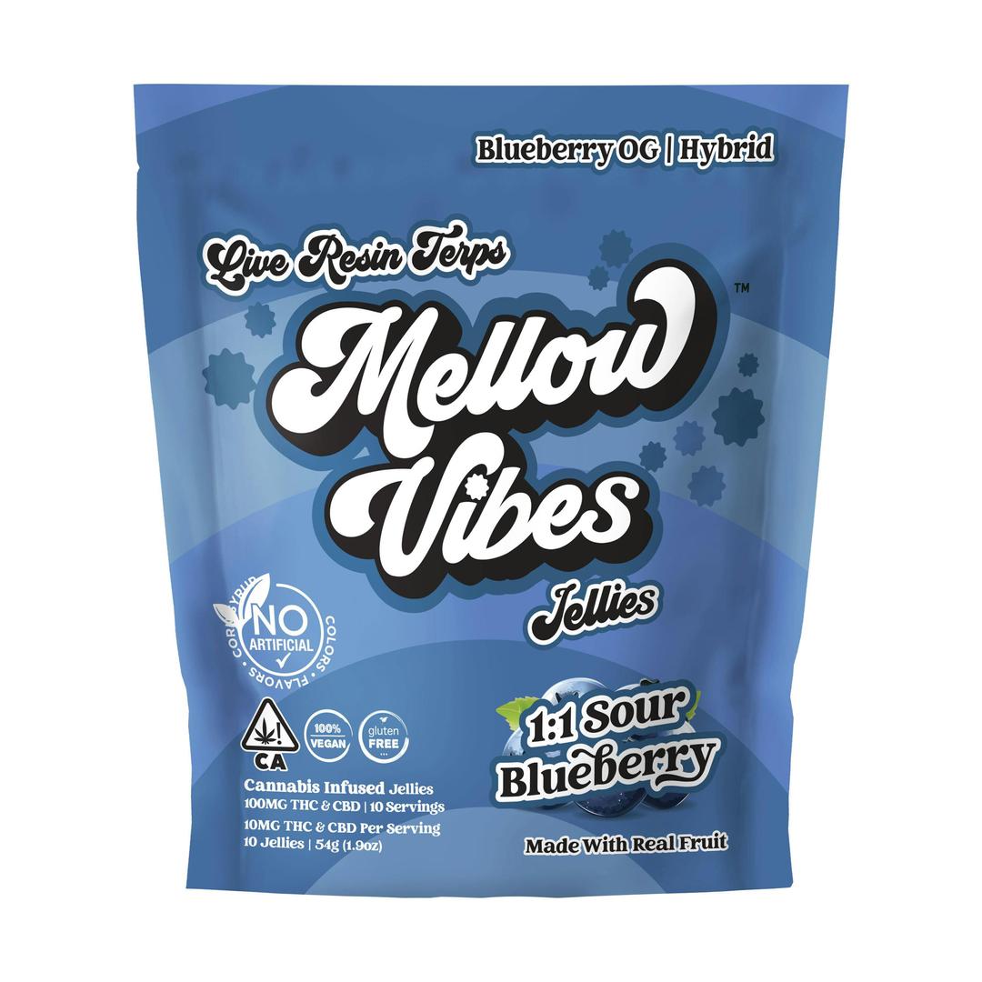 Mellow Vibes Jellies | 1:1 Sour Blueberry | 10 Pack | 100 MG THC