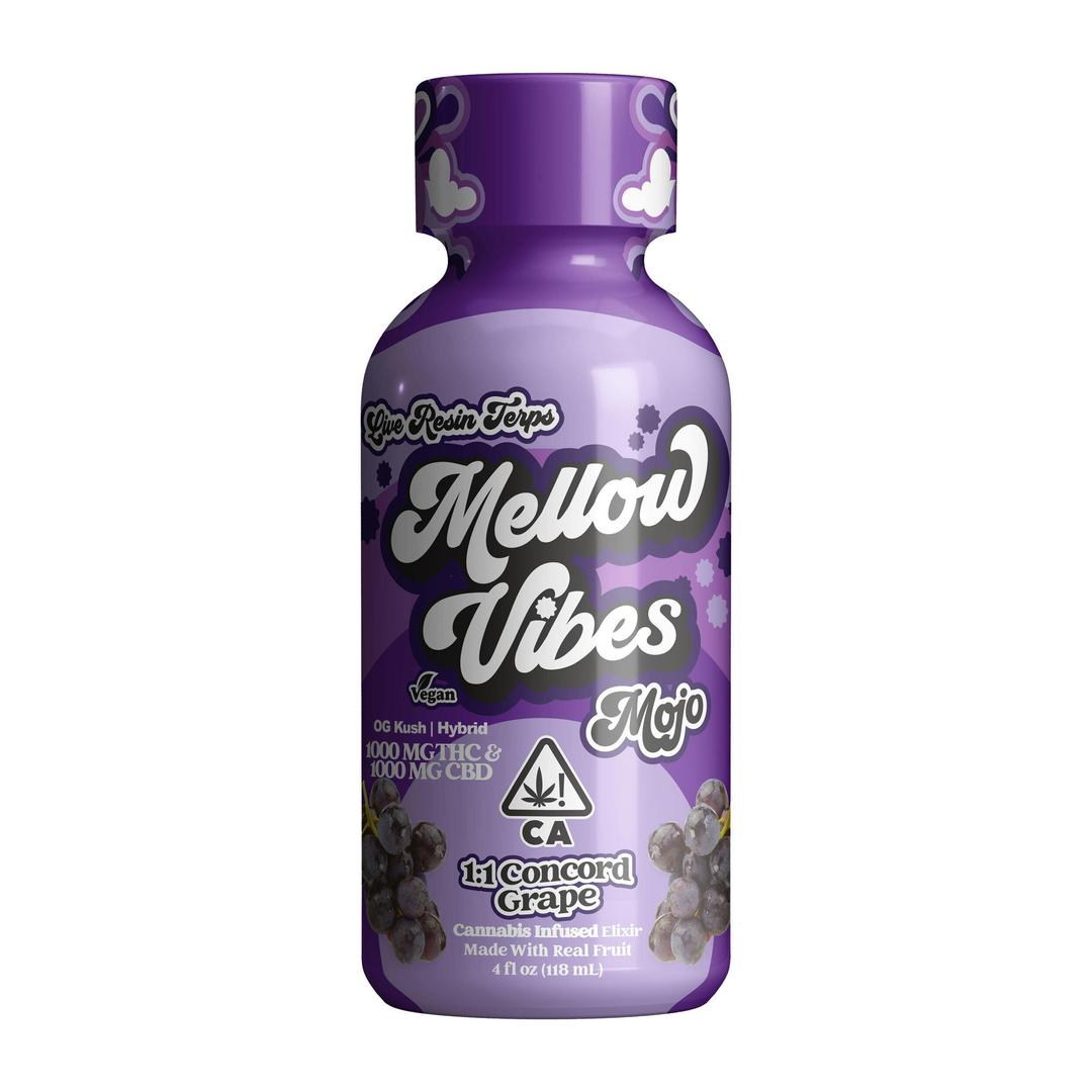 Mellow Vibes Mojo Elixir 4oz | 1:1 Concord Grape | 1000mg THC & CBD