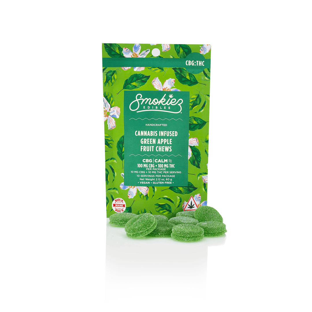 Smokiez Green Apple 100mg CBG : 100mg THC 1:1 Fruit Chews - ME