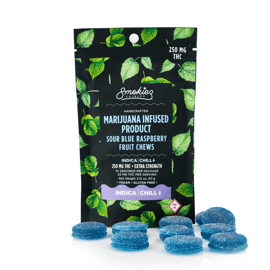 Smokiez INDICA Sour Blue Raspberry Fruit Chews - 250mg - MO