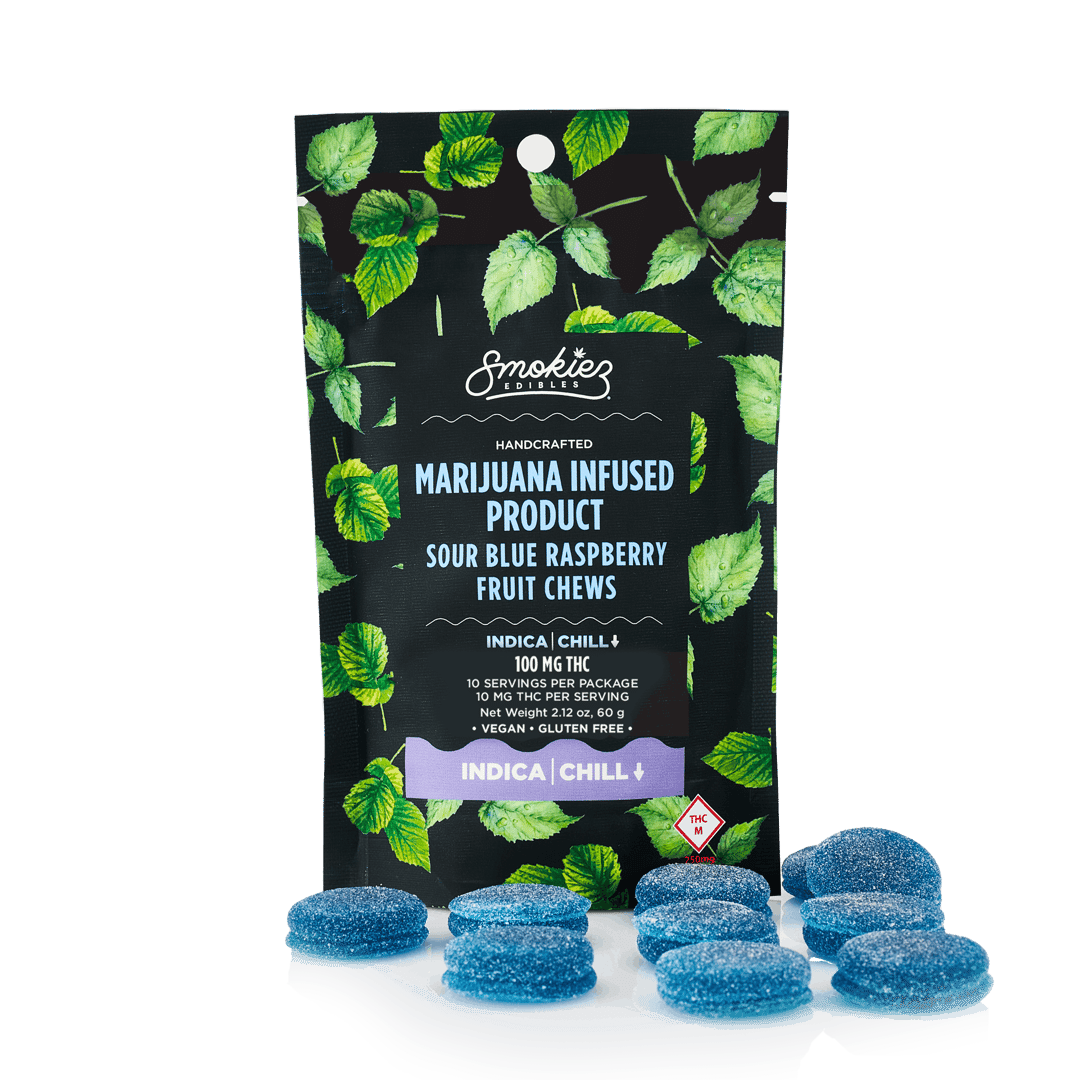 Smokiez INDICA Sour Blue Raspberry Fruit Chews - 100mg - MO