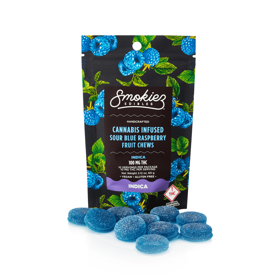 Smokiez INDICA Sour Blue Raspberry Fruit Chews - 100mg - OH
