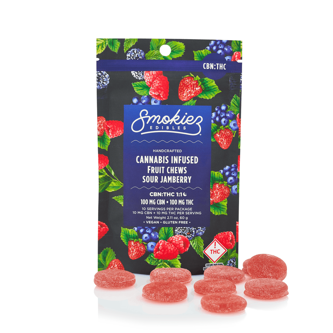 Smokiez Sour Jamberry 100mg CBN : 100mg THC 1:1 Fruit Chews - OH
