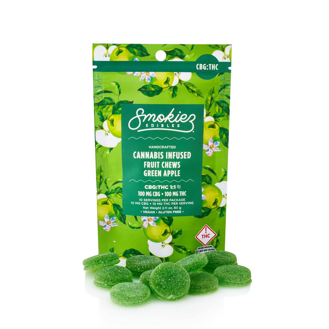 Smokiez Green Apple 100mg CBG : 100mg THC 1:1 Fruit Chews - OH