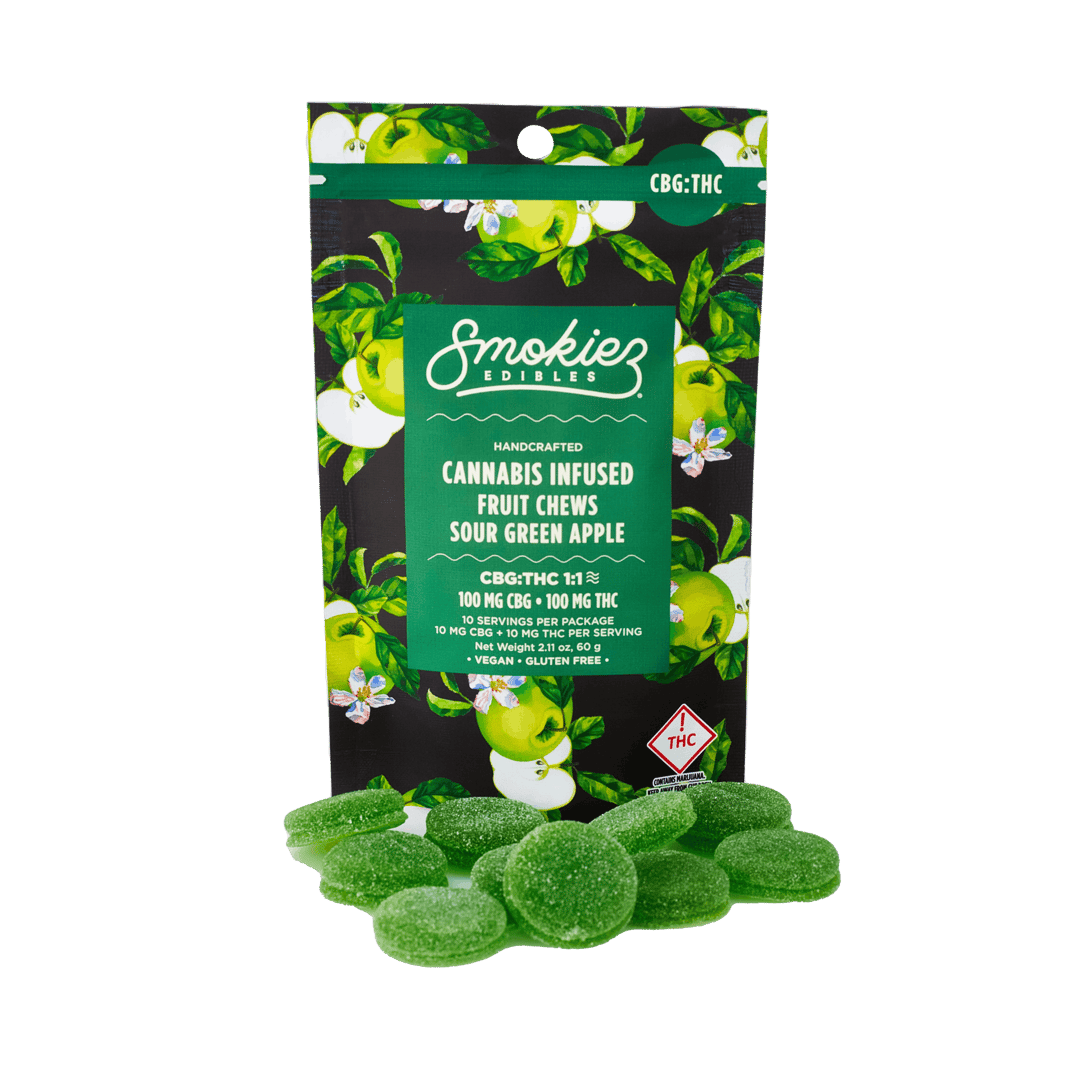 Smokiez Sour Green Apple 100mg CBG : 100mg THC 1:1 Fruit Chews - OH