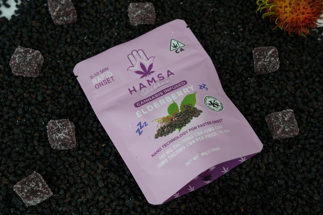 Hamsa 100mg THC/CBN For Sleep - Certified Kosher Nano Gummies - Elderberry