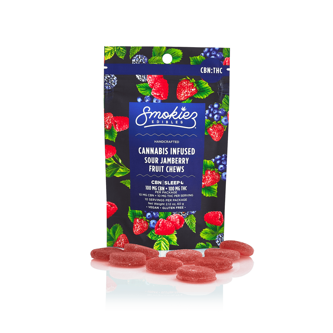 Sour Jamberry 100mg CBN : 100mg THC 1:1 Fruit Chews - AZ