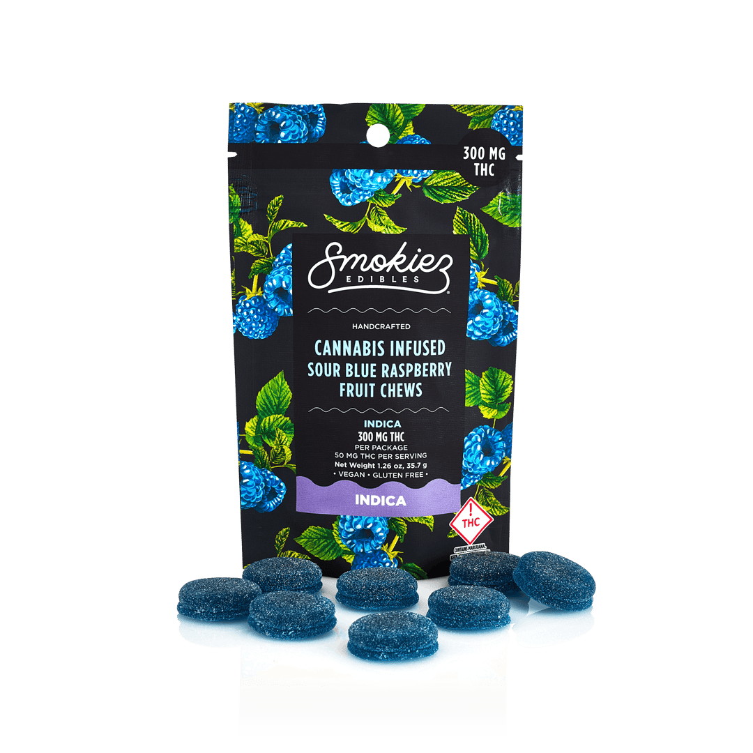 Smokiez INDICA Sour Blue Raspberry Fruit Chews - 300mg - OH