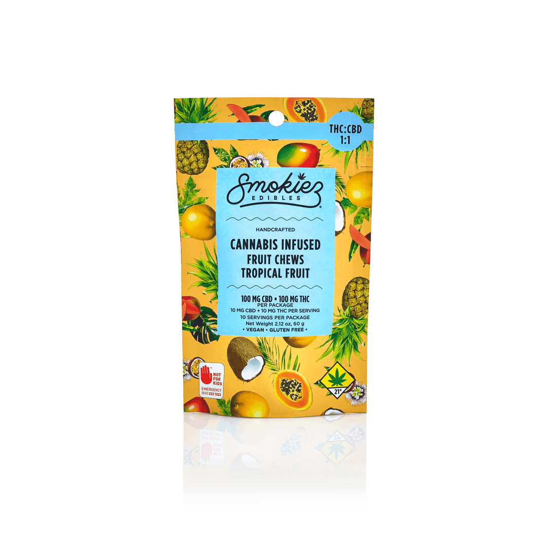 Smokiez Tropical Fruit 100mg CBD : 100mg THC Fruit Chews - WA