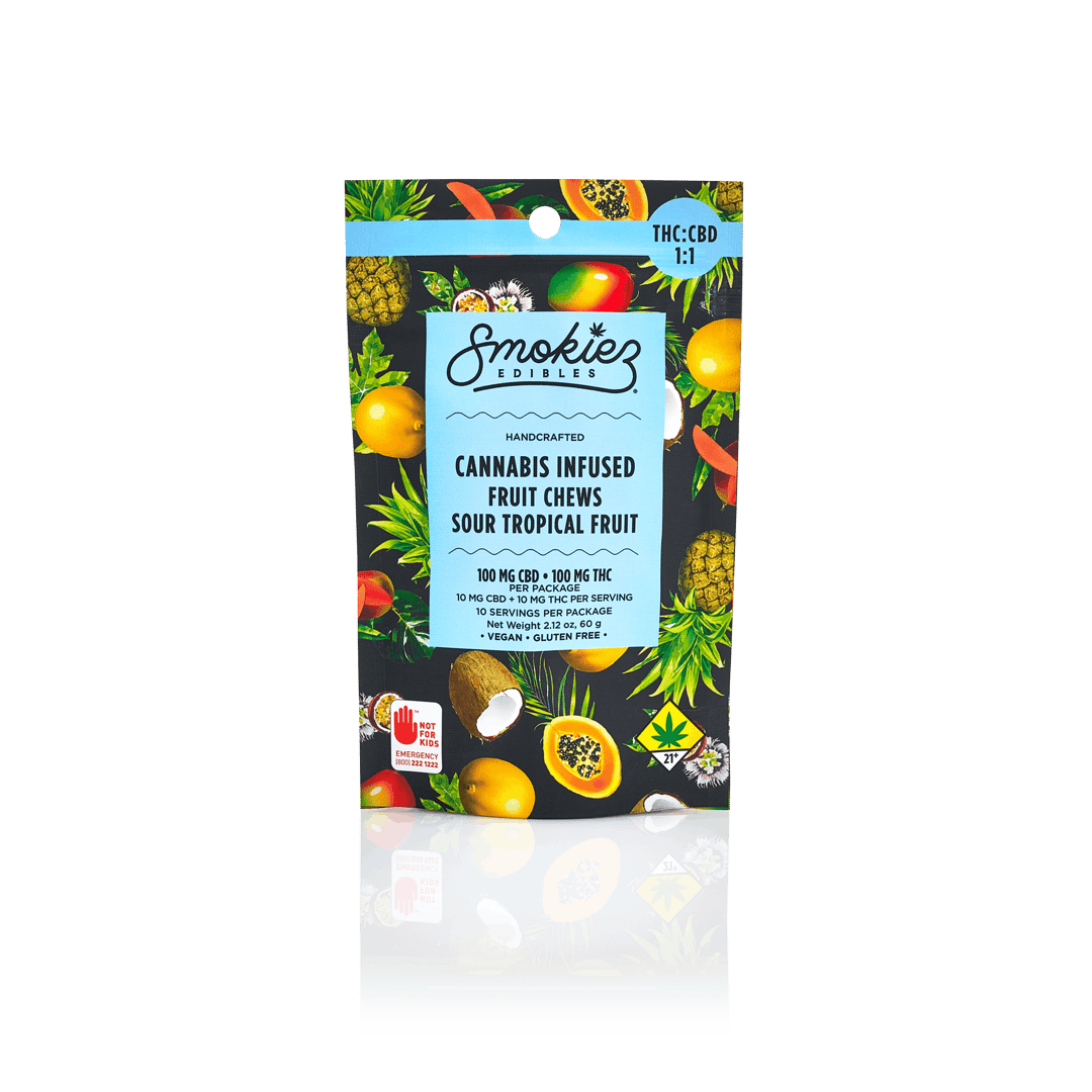Smokiez Sour Tropical Fruit 100mg CBD : 100mg THC Fruit Chews - WA