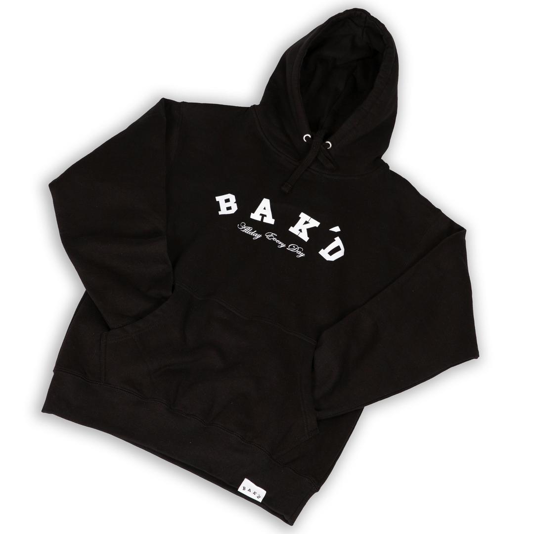 Bak'd Classic Pull Over Hoodie w/ Pocket (Black/White)