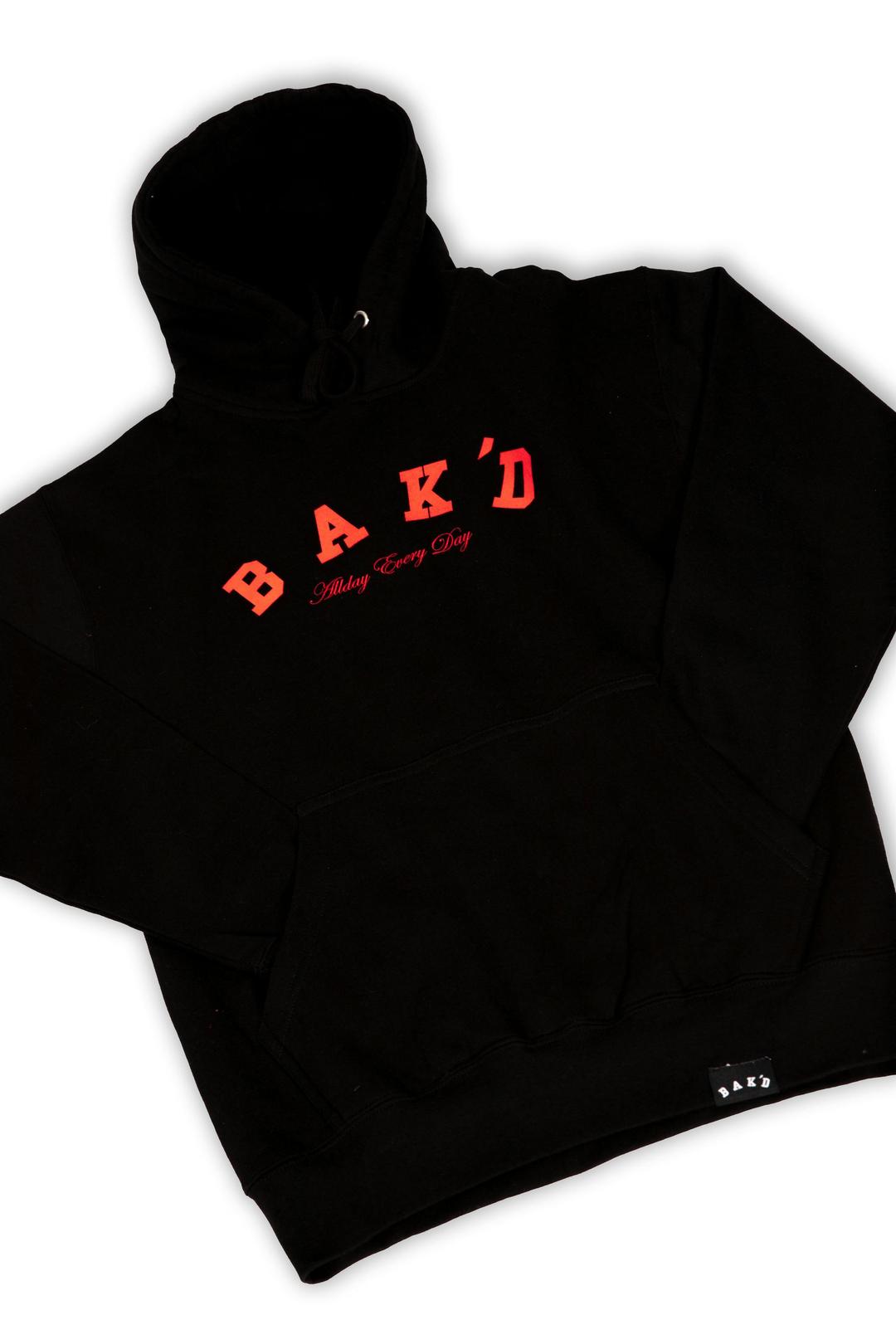 Bak'd Classic Pull Over Hoodie w/ Pocket (Black/Orange)