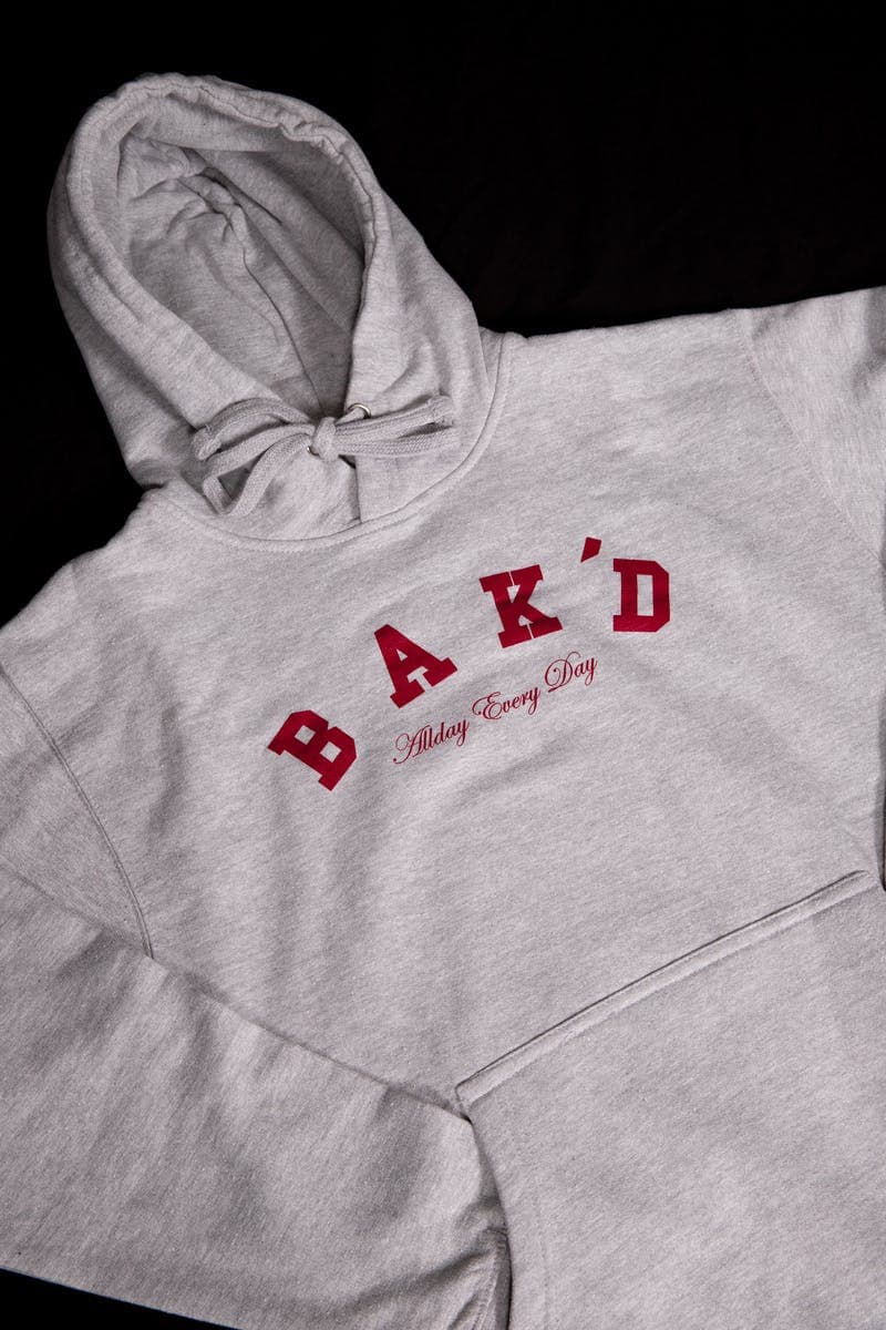 Bak'd Classic Pull Over Hoodie w/ Pocket (Gray/Crimson)