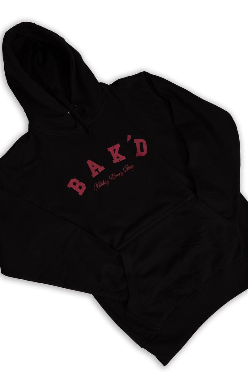 Bak'd Classic Pull Over Hoodie w/ Pocket (Black/Crimson)