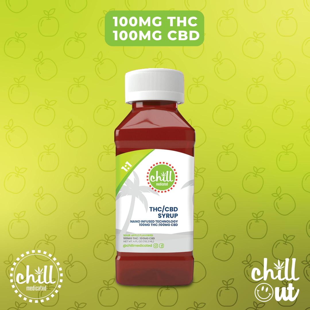 Sour Apple | 100mg THC : 100mg CBD Syrup | Chll Medicated | REC