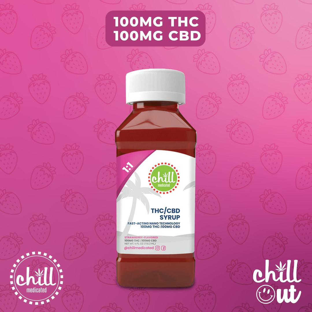 Strawberry | 100mg THC : 100mg CBD Syrup | Chll Medicated | REC