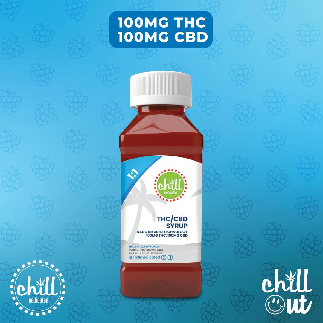 Blue Razz | 100mg THC : 100mg CBD Syrup | Chll Medicated | MED