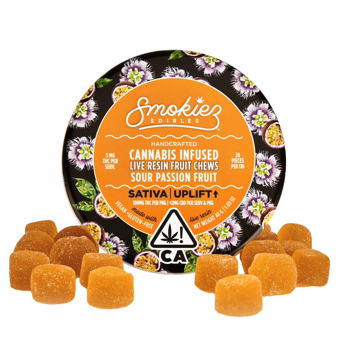 Sour Passion Fruit Sativa 100mg THC Live Resin Fruit Chews - CA