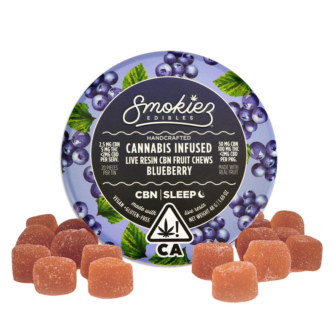 Blueberry 50mg CBN : 100mg Live Resin THC 1:1 Fruit Chews - CA