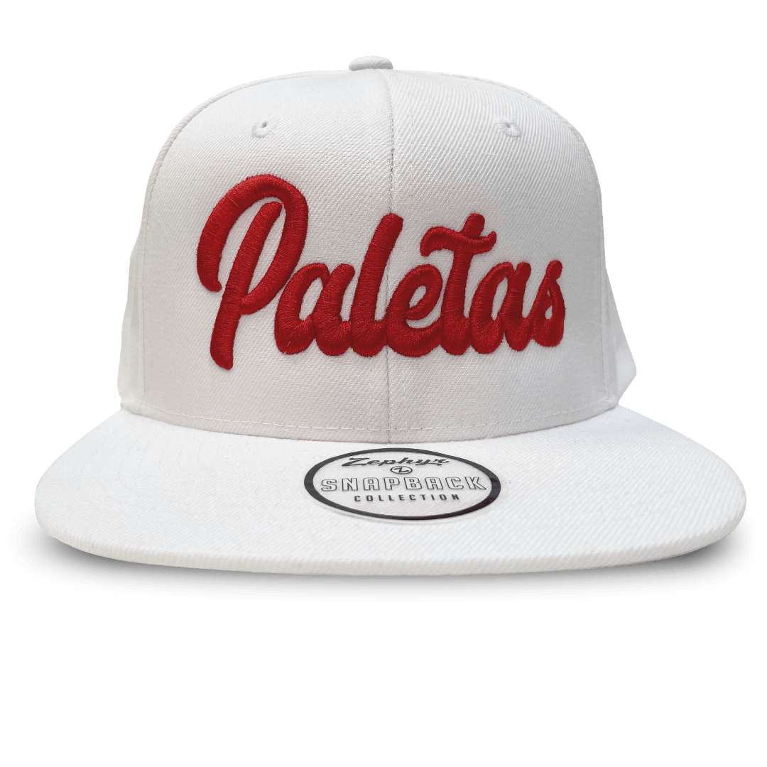 Paletas: White- Snapback Hat ( Red Wordmark/Red & Gold Popsicle Logo)