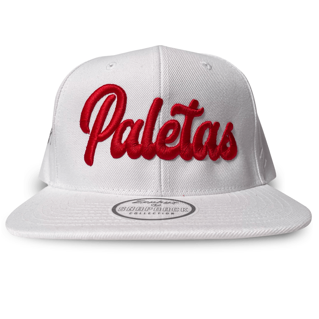 Paletas: White- Snapback Hat (Red Wordmark/Red White & Blue Popsicle Logo)