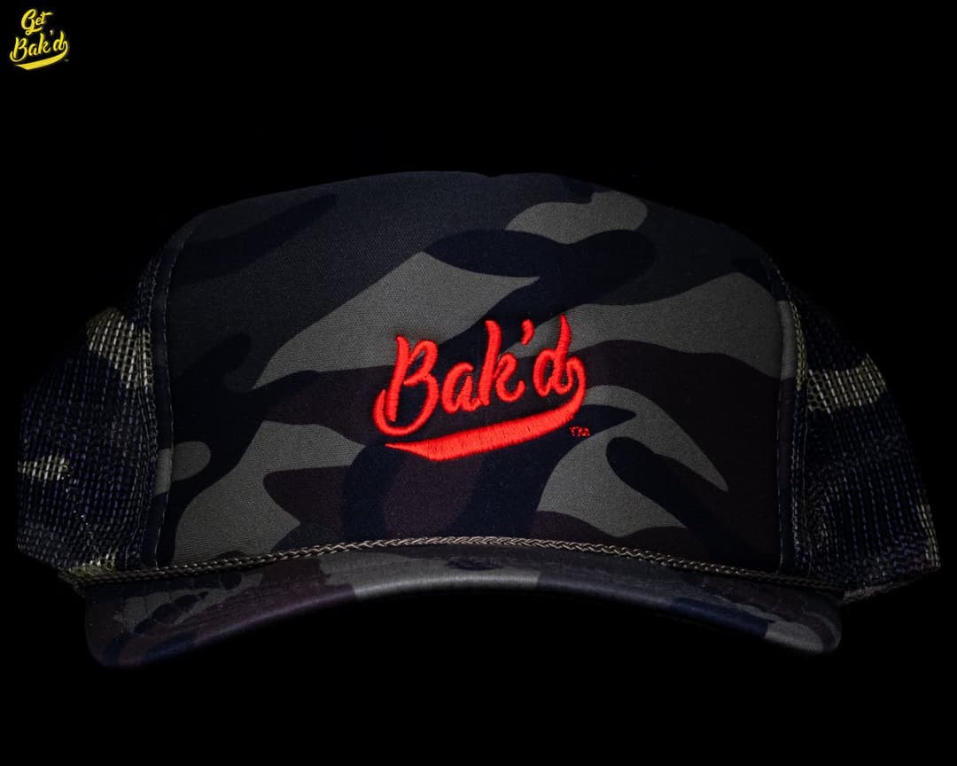 Bak'd Classic Mesh Trucker Snapback Hat (Camo/Orange)