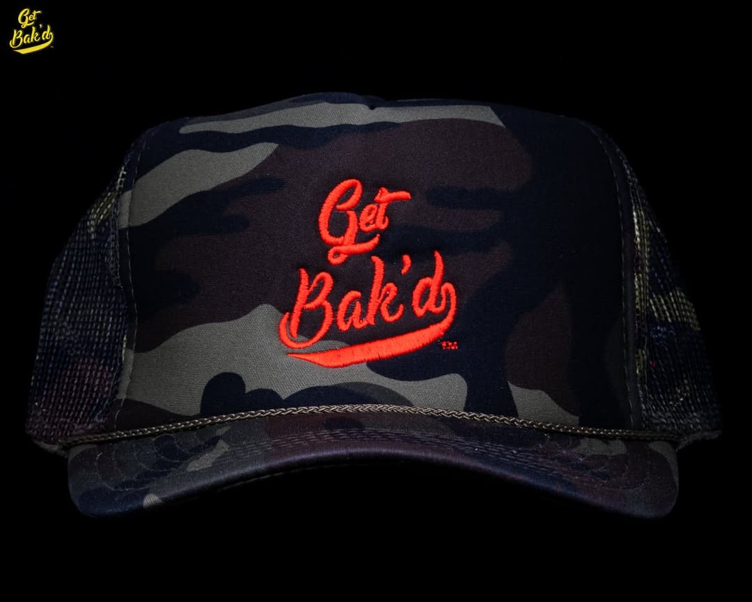 Get Bak'd Classic Mesh Trucker Snapback Hat (Camo/Orange)