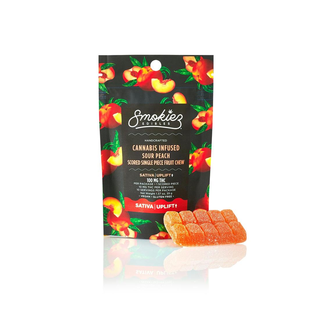 Sativa Sour Peach 100mg THC Fruit Chews - Scored Single Piece - AZ