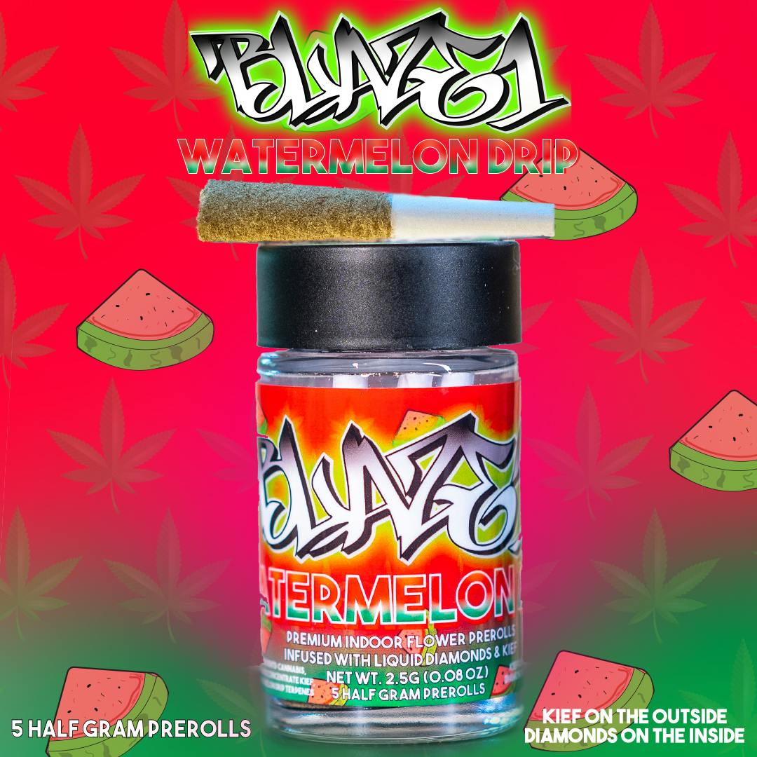 Blaze1 - Watermelon Drip Infused Preroll Kief Coated High Quality Indoor