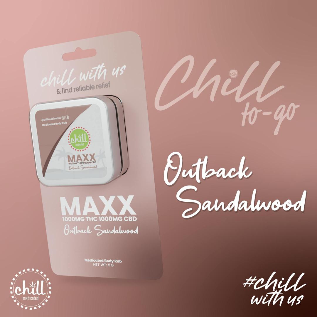 75mg THC : 75mg CBD | MAXX TO-GO Outback Sandalwood Body Rub | MED