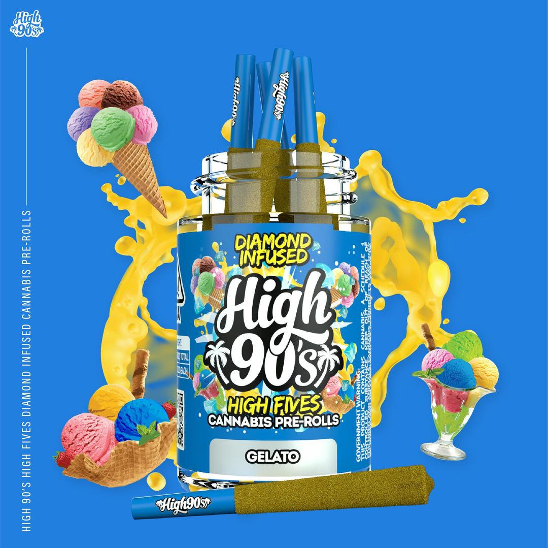High 90s : Gelato 0.5g High Fives Diamond Infused Pre-Rolls 5 Pack