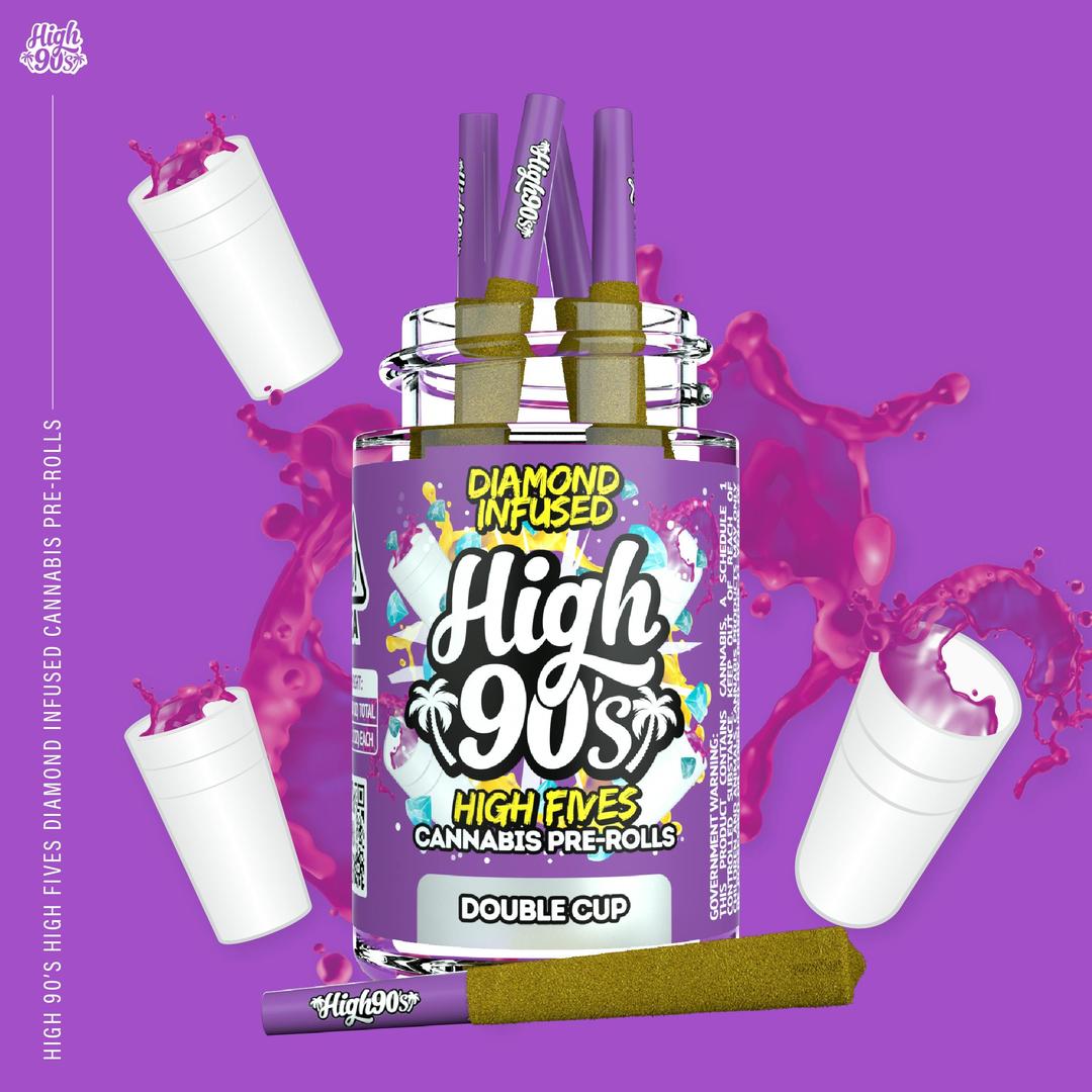High 90s : Double Cup 0.5g High Fives Diamond Infused Pre-Rolls 5 Pack