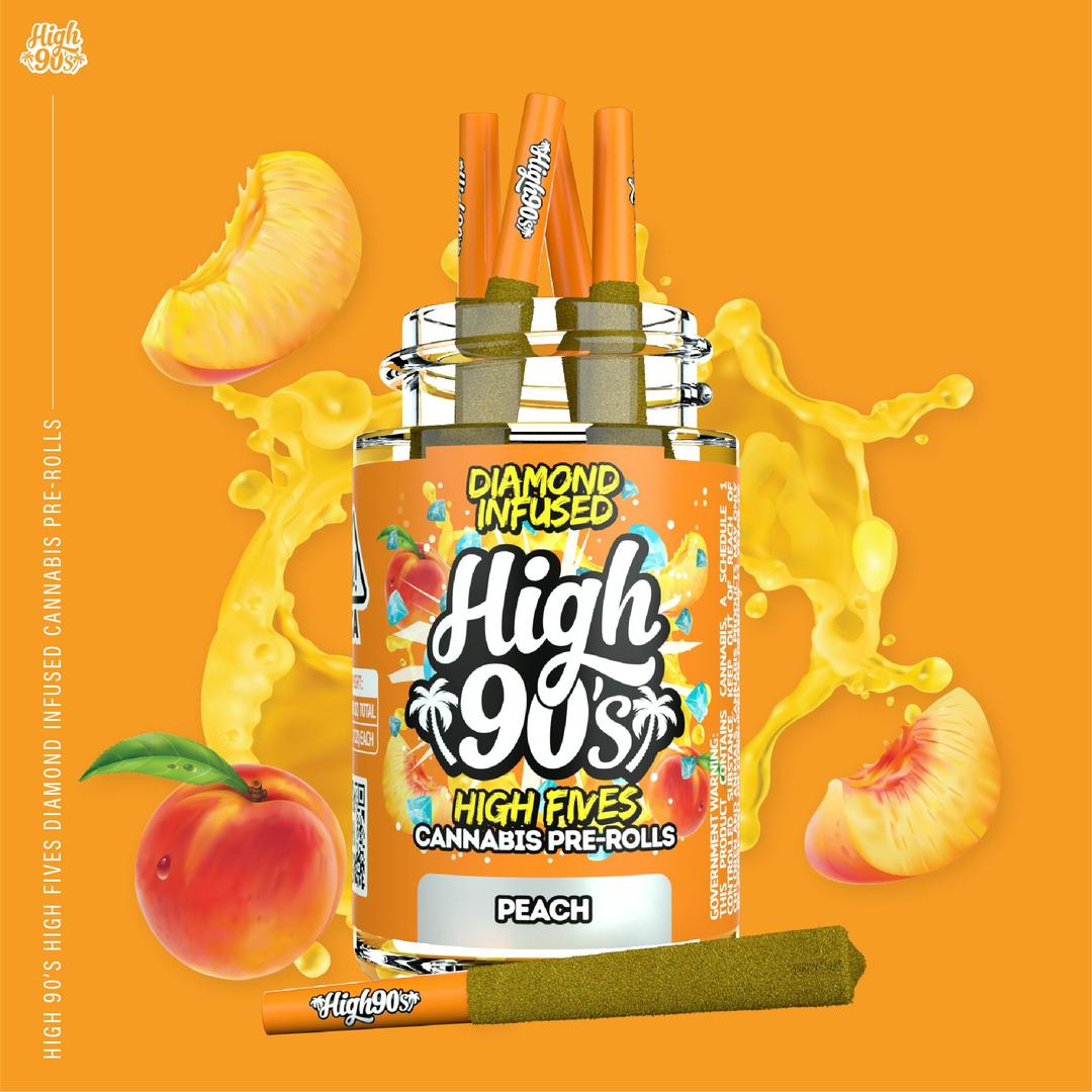 High 90s : Peach 0.5g High Fives Diamond Infused Pre-Rolls 5 Pack