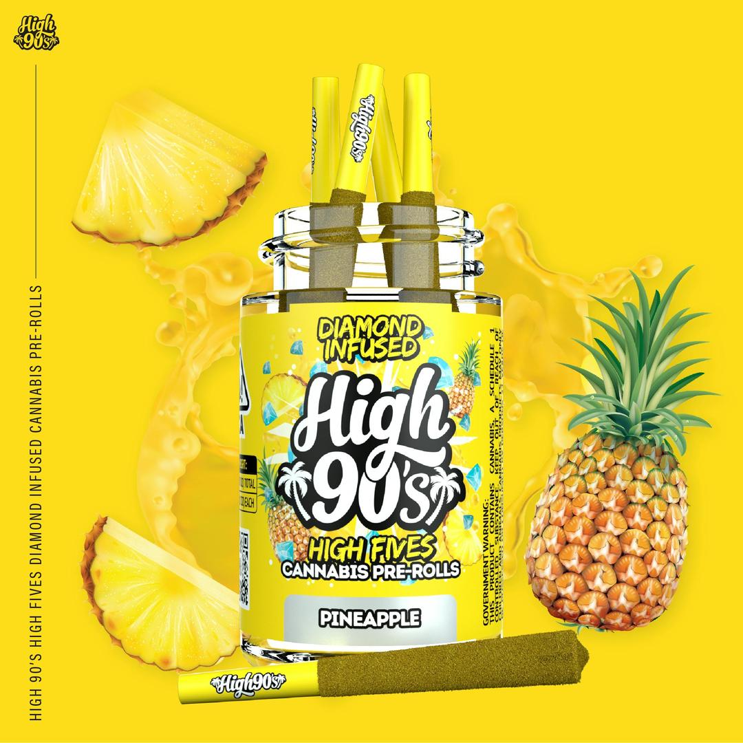 High 90s : Pineapple 0.5g High Fives Diamond Infused Pre-Rolls 5 Pack