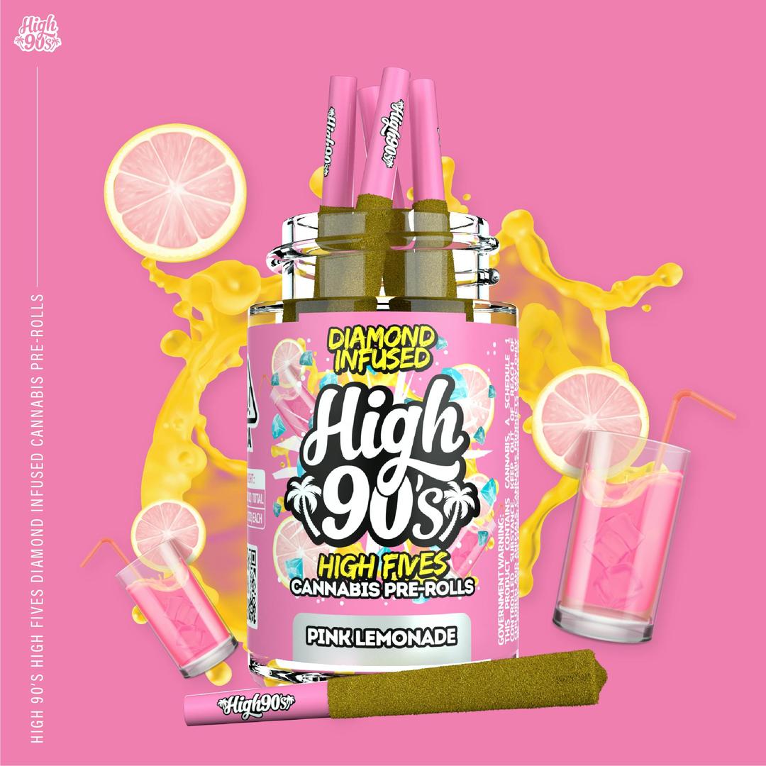 High 90s : Pink Lemonade 0.5g High Fives Diamond Infused Pre-Rolls 5 Pack