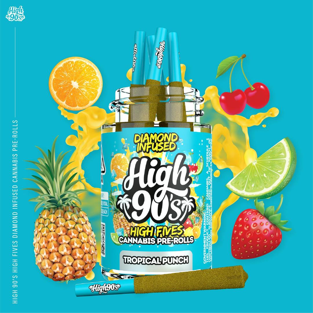 High 90s : Tropical Punch 0.5g High Fives Diamond Infused Pre-Rolls 5 Pack