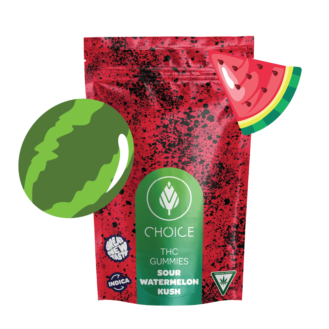 Choice Chews - Super Sour Watermelon Kush Gummies (Indica) - 100mg