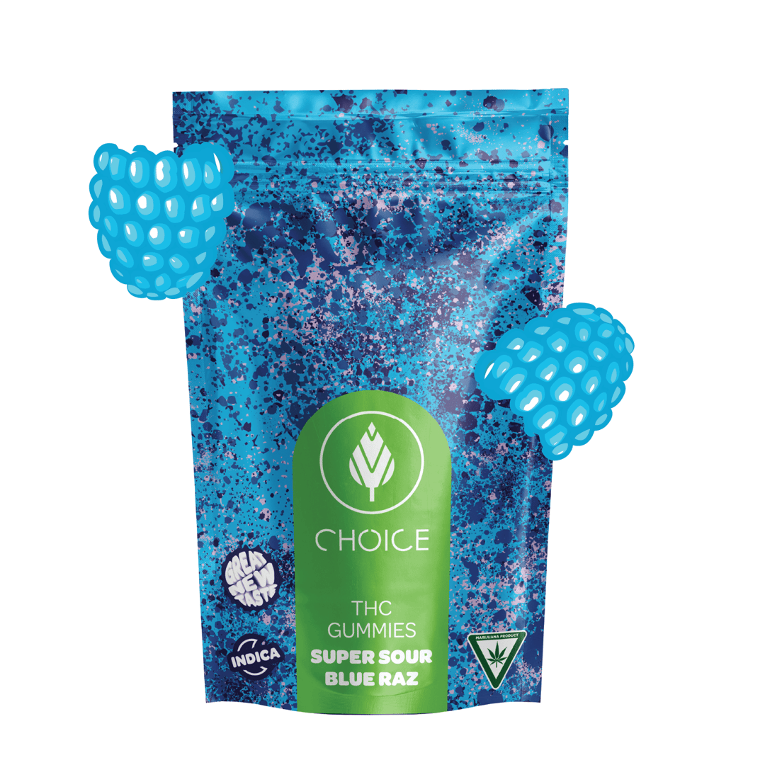 Choice Chews - Super Sour Blue Raz Gummies (Indica) - 100mg