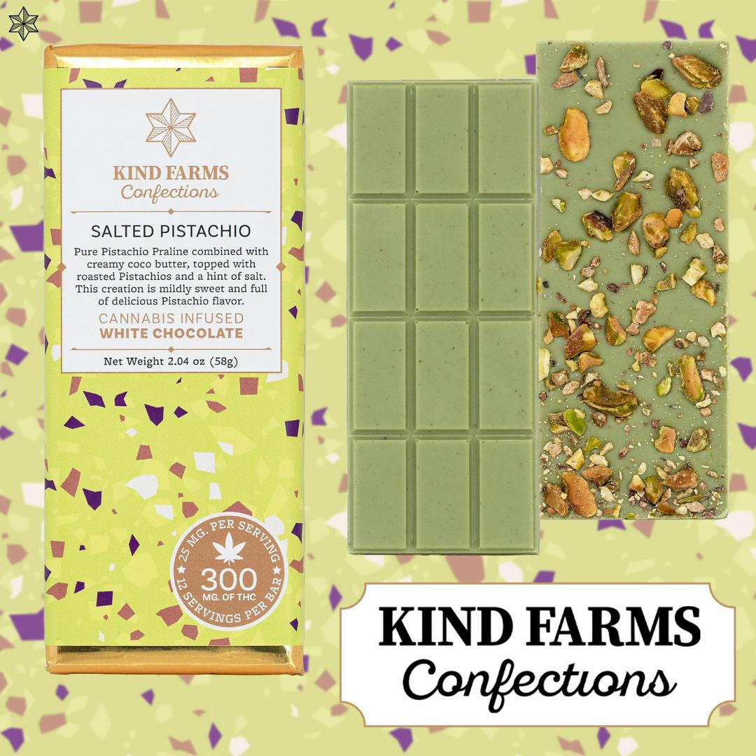 Salted Pistachio Bar 300mg THC - Kind Farms Confections