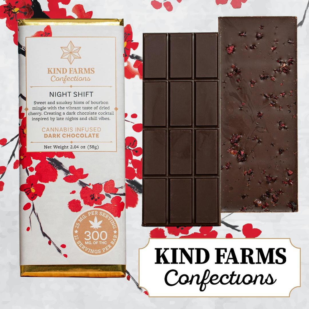 Dark Chocolate Bourbon Cherry Bar 300mg THC - Kind Farms Confections